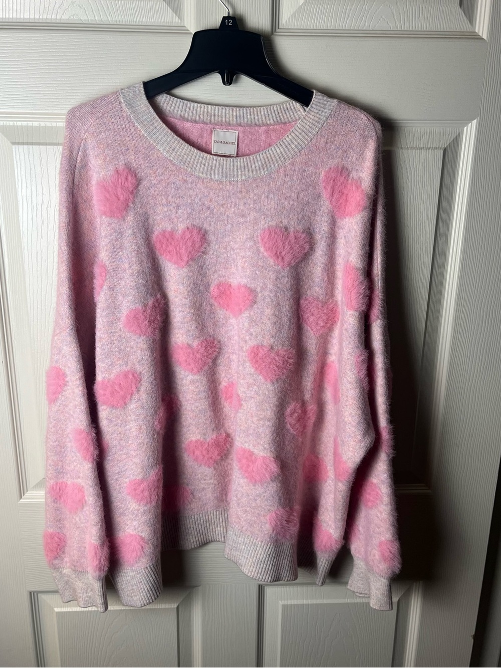 Zac & Rachel Pink Heart-Pattern Crewneck Sweater